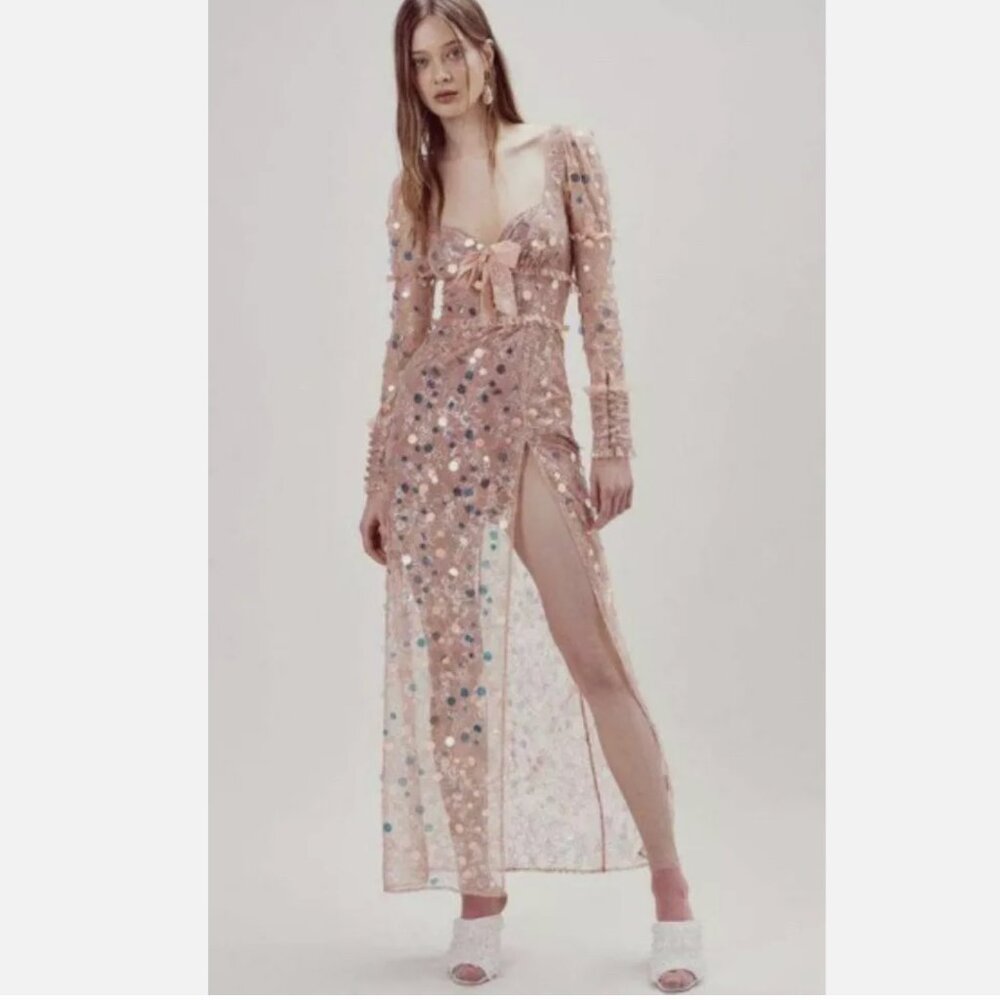 For Love of Lemons Ace Maxi Dress NWT Size Small Sequin Lace Gown